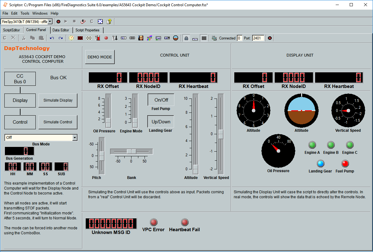 AS5643 Cockpit Demo - Control Computer ScreenShot